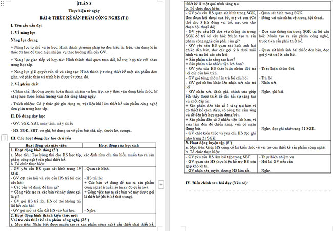 Giáo án Công nghệ 5 Thiết kế sản phẩm công nghệ