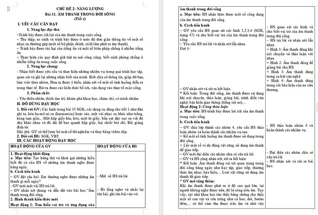 Giáo án Khoa học 4 Âm thanh trong đời sống