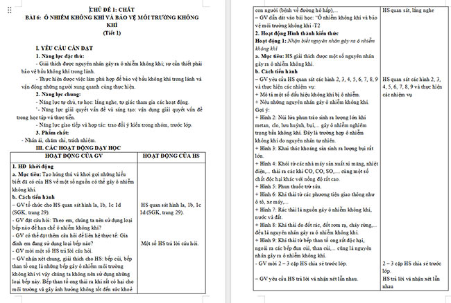 Giáo án Khoa học 4 Ô nhiễm không khí và bảo vệ môi trường không khí