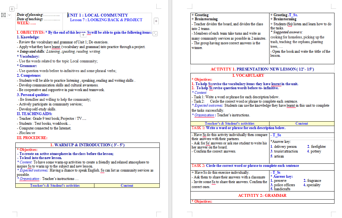 Tiếng Anh 9 Unit 1: Looking Back