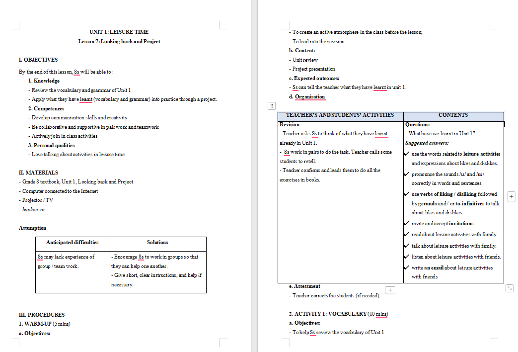 Giáo án PowerPoint Tiếng Anh 8 Unit 1: Looking Back