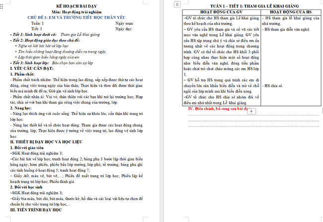 Giáo án Hoạt động trải nghiệm 3 Tuần 1