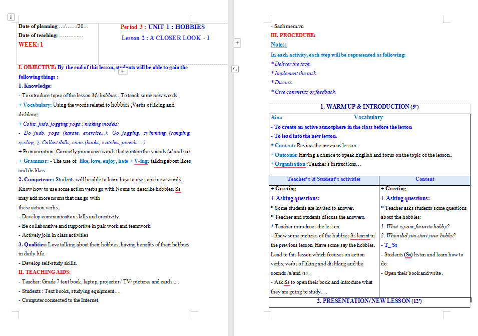 Tiếng Anh 7 Unit 1: A Closer Look 1