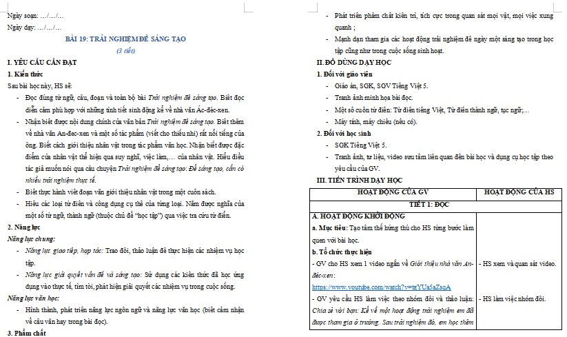 Bài 19: Trải nghiệm để sáng tạo