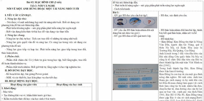 Giáo án Tiếng Việt 4 Nói về một anh hùng hoặc một tài năng nhỏ tuổi