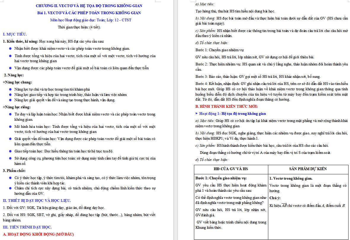 Giáo án Bài 1 Chương 2 Toán 12 Chân trời sáng tạo