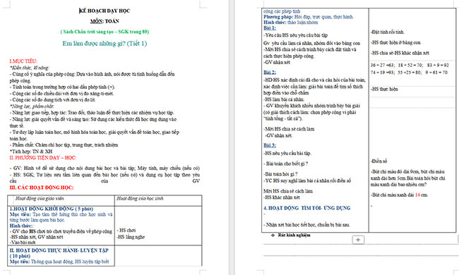 Giáo án Toán 2: Em làm được những gì trang 89