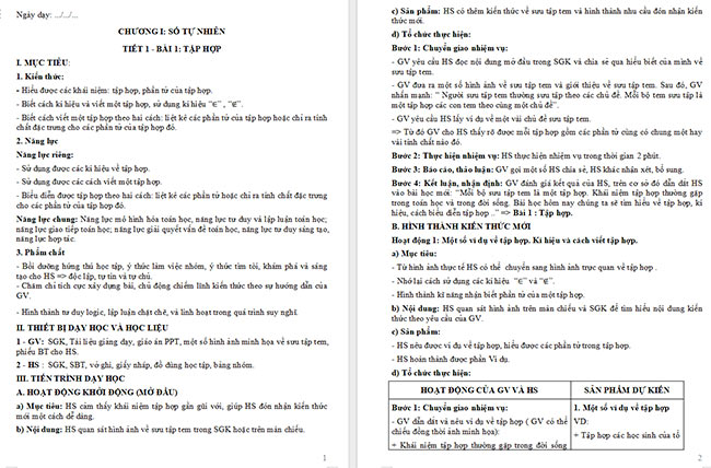 Giáo án Toán 6 Bài 1: Tập hợp