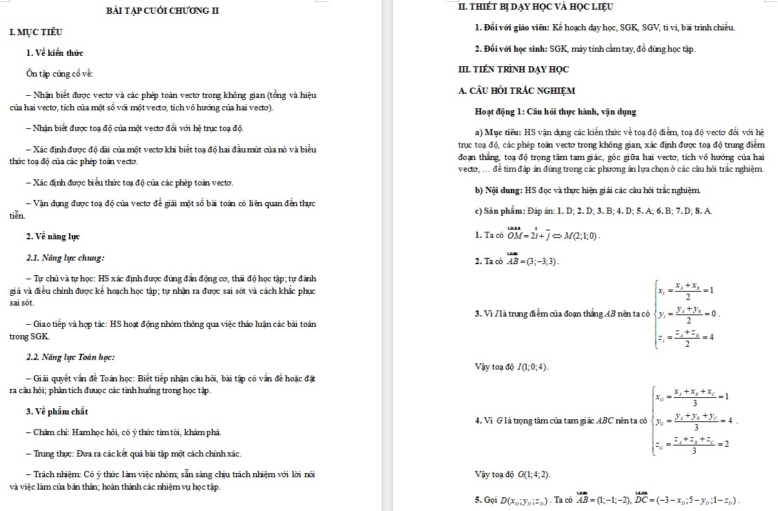 Giáo án Bài tập cuối chương II Toán 12 Chân trời sáng tạo