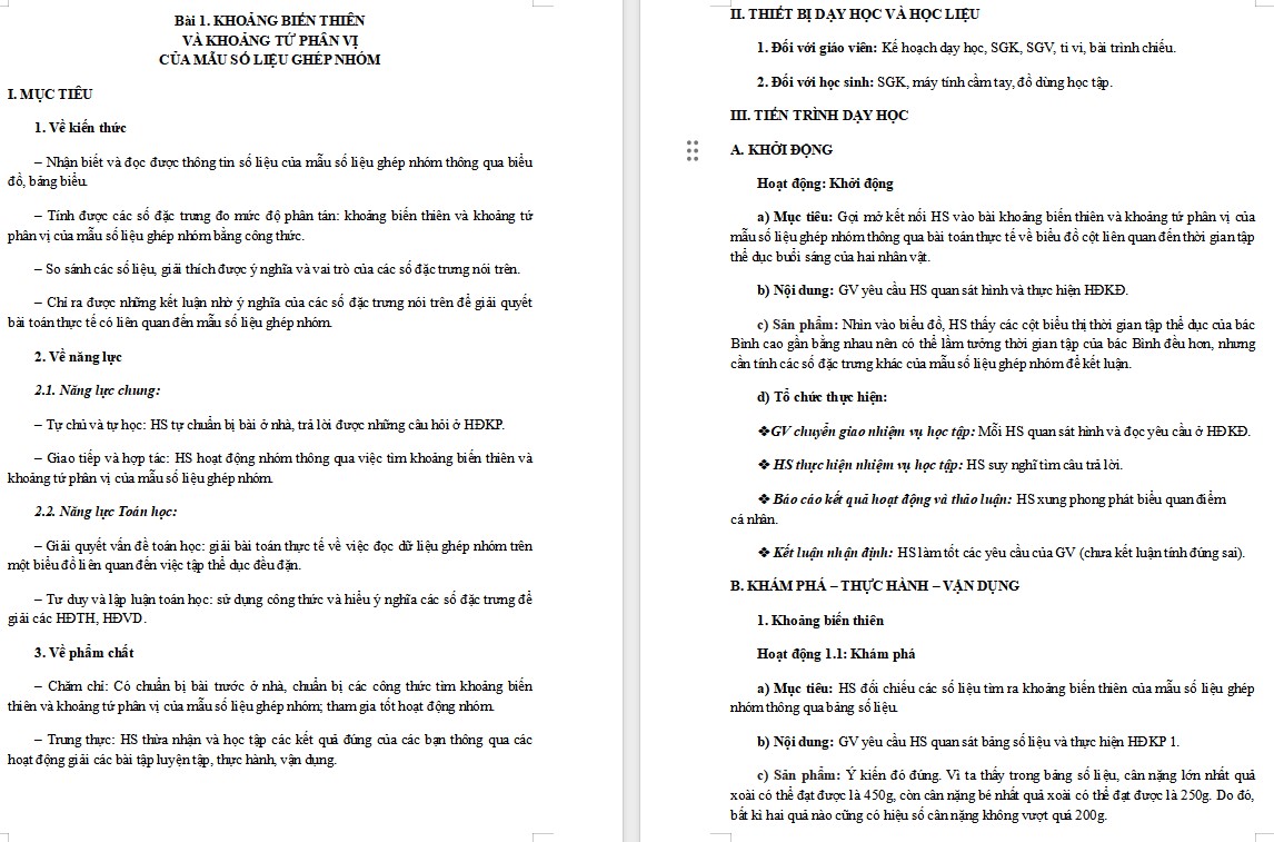 Giáo án Bài 1 Chương 3 Toán 12 Chân trời sáng tạo
