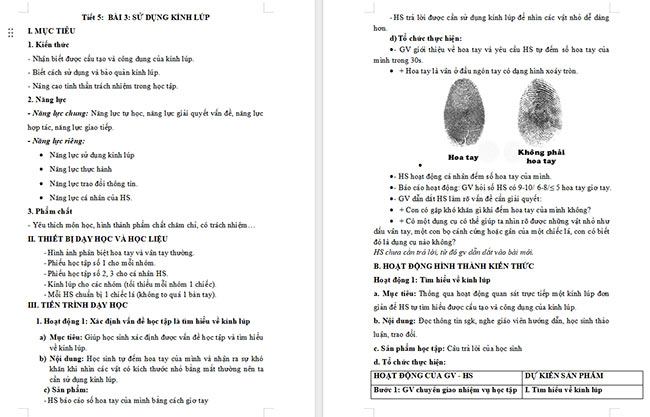 Giáo án Khoa học tự nhiên 6 Bài 3: Sử dụng kính lúp