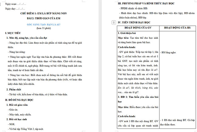 Giáo án Tiếng Việt 2 Bạn là ai?