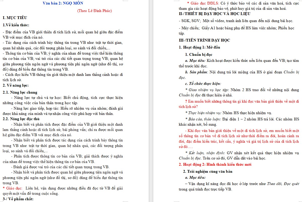 KHBD Ngữ văn 9 Bài Ngọ Môn CTST