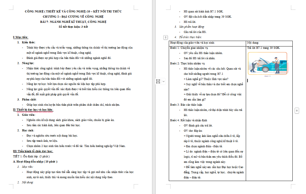 Giáo án PowerPoint Công nghệ 10 Bài 7: Ngành nghề kĩ thuật công nghệ
