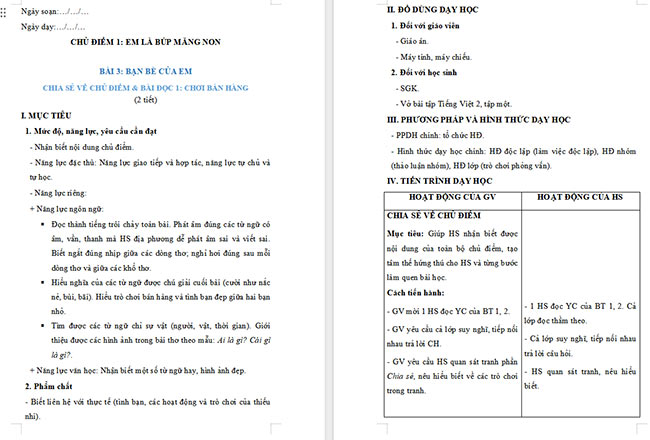 Giáo án Tiếng Việt 2 Chơi bán hàng