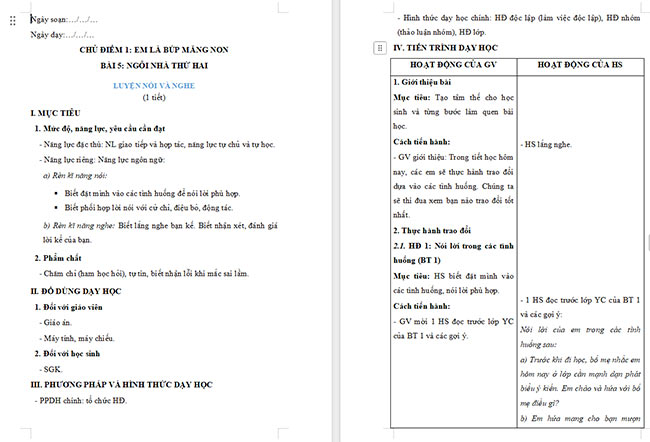 Giáo án Tiếng Việt 2 Nói lời chào, lời chia tay. Giới thiệu về trường em