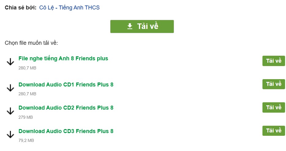 File nghe tiếng Anh 8 Friends plus