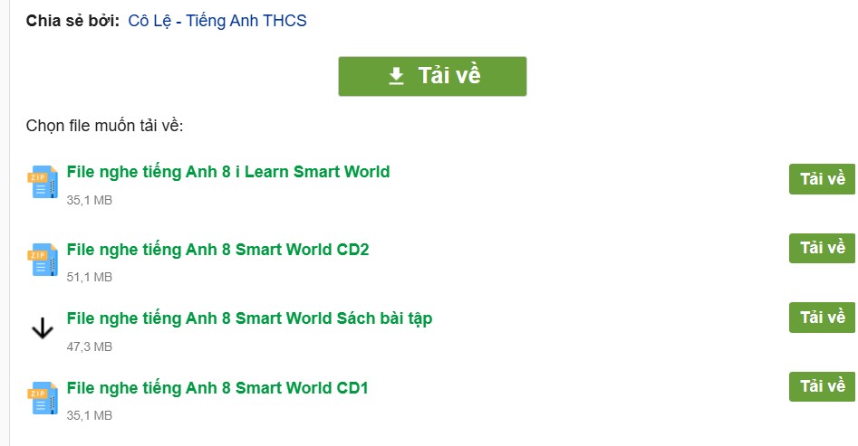 File nghe tiếng Anh 8 i Learn Smart World - Cách tải tài liệu
