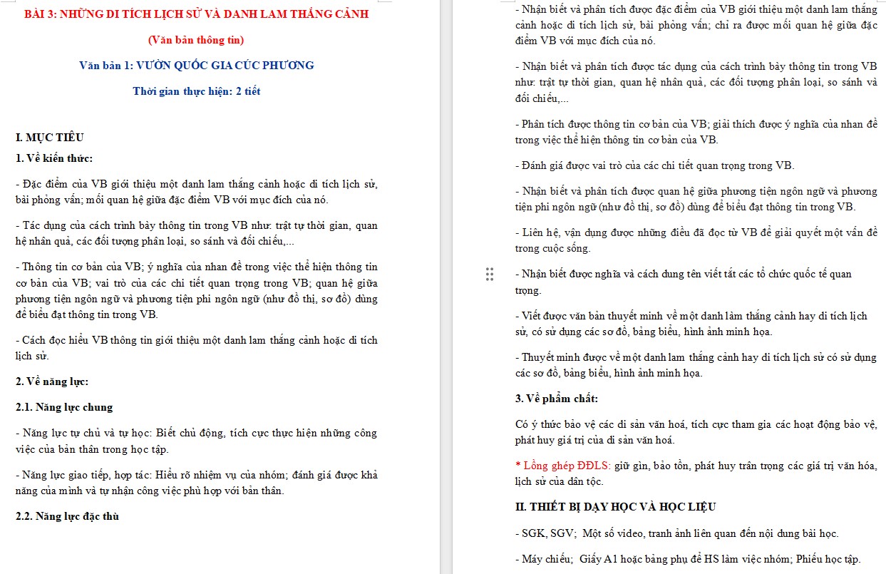 Giáo án PPT Văn 9 CTST Bài Vườn quốc gia Cúc Phương