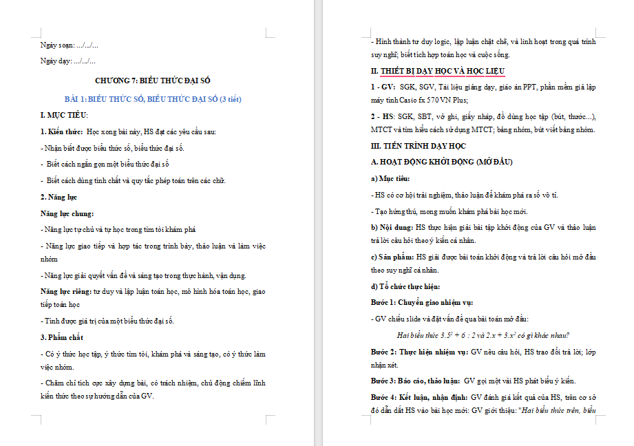 Biểu thức số, biểu thức đại số