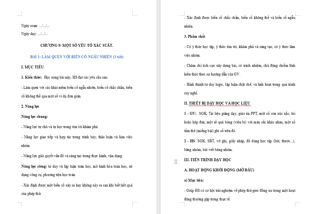 Làm quen với biến cố ngẫu nhiên