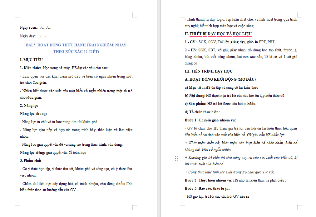 Giáo án PowerPoint Toán 7 Bài 3: Nhảy theo xúc xắc