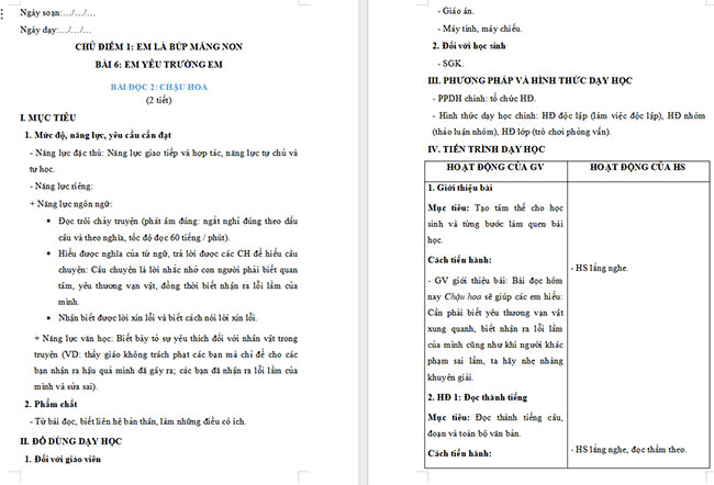 Giáo án Tiếng Việt 2 Chậu hoa