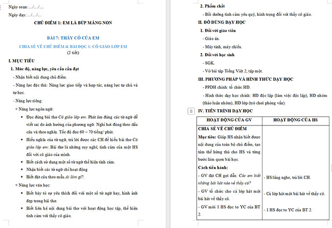 Giáo án Tiếng Việt 2 Cô giáo lớp em