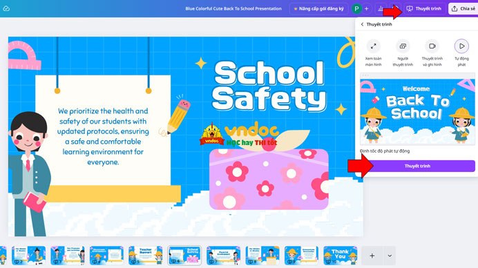 kích vào nút Thuyết trình