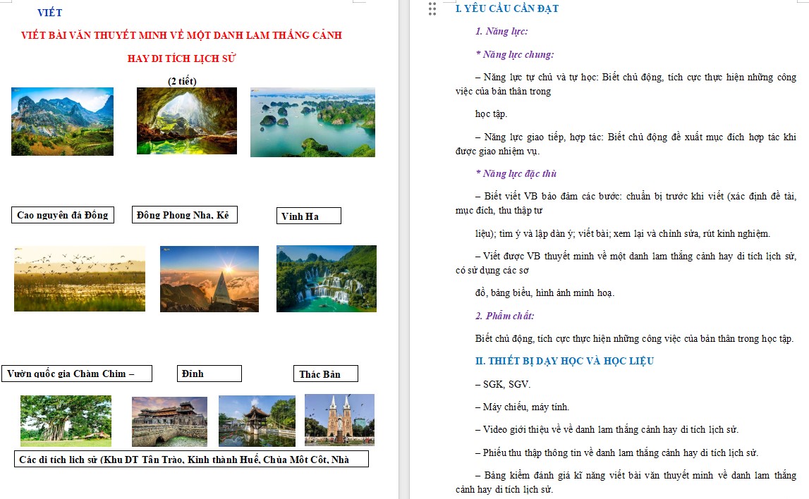 KHBD Ngữ văn 9 Bài Viết bài văn thuyết minh về một danh lam thắng cảnh hay di tích lịch sử CTST