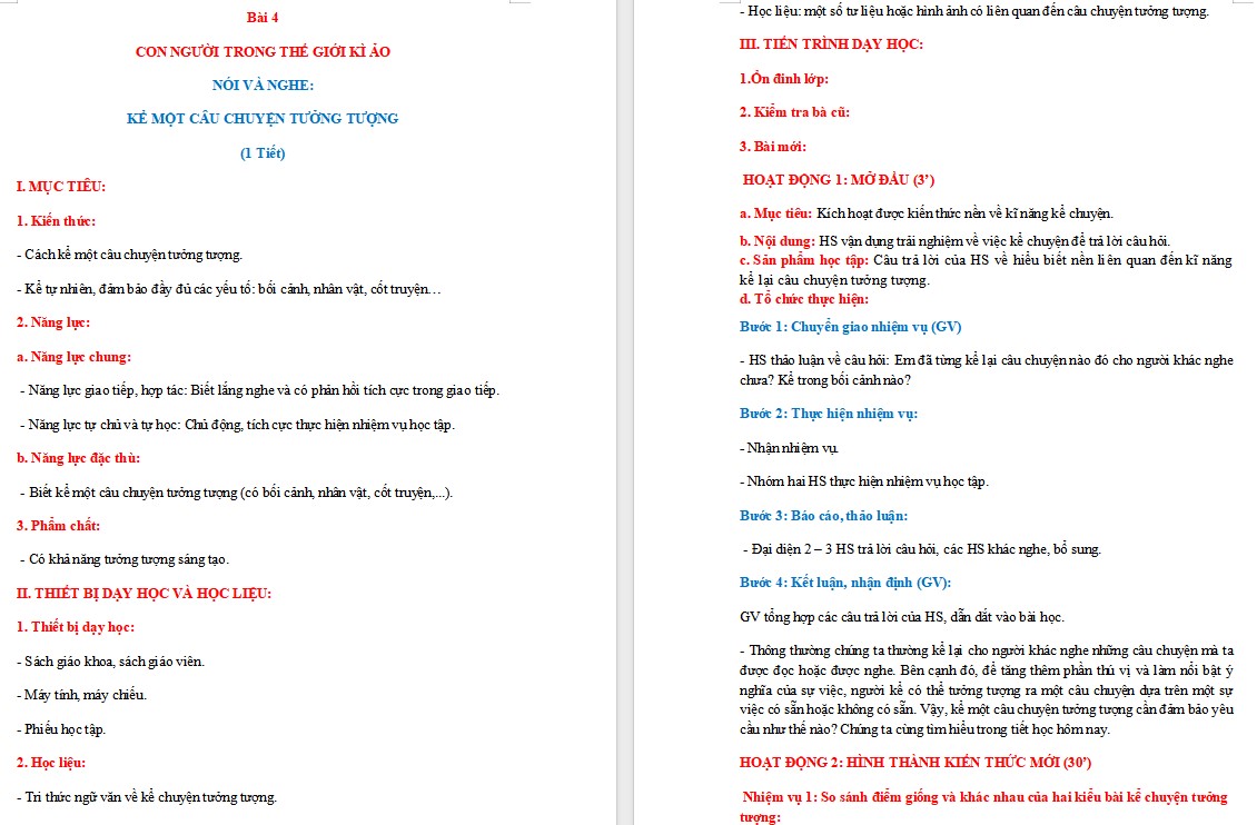 KHBD Ngữ văn 9 Bài Kể một câu chuyện tưởng tượng CTST