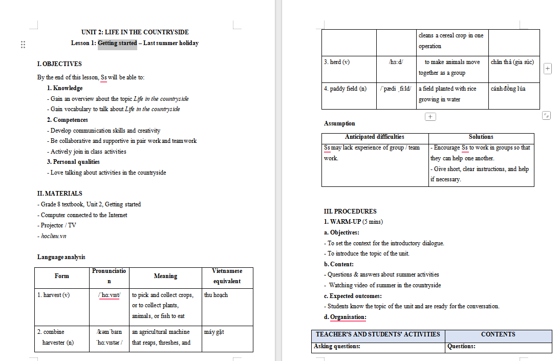Tiếng Anh 8 Unit 2: Getting Started