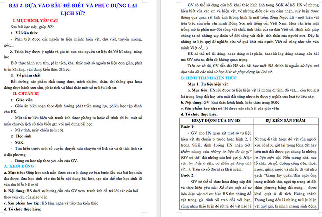 Giáo án Lịch sử 6 Dựa vào đâu để biết và phục dựng lại lịch sử?