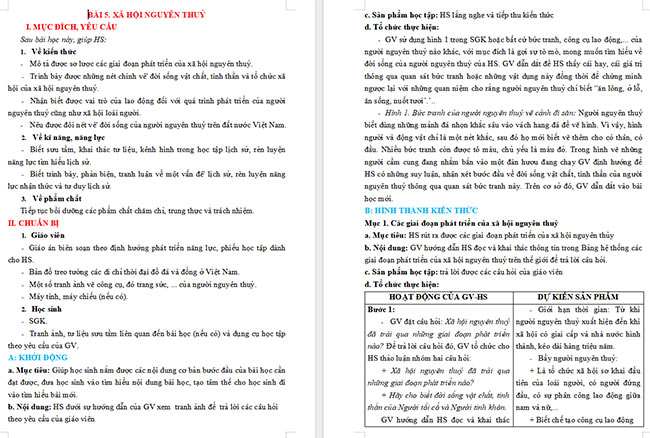 Giáo án Lịch sử 6 Xã hội nguyên thủy