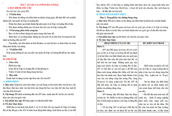 Giáo án Lịch sử 6 Ai Cập và Lưỡng Hà cổ đại