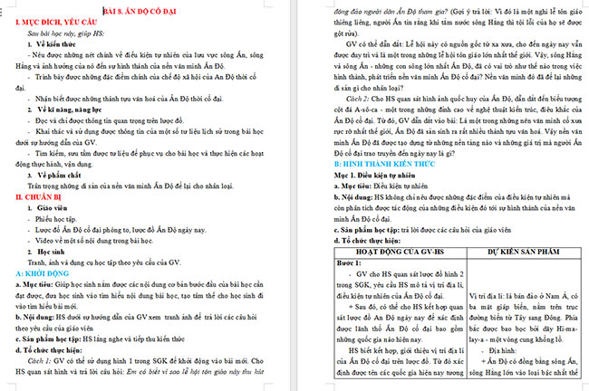 Giáo án Lịch sử 6 Ấn Độ cổ đại