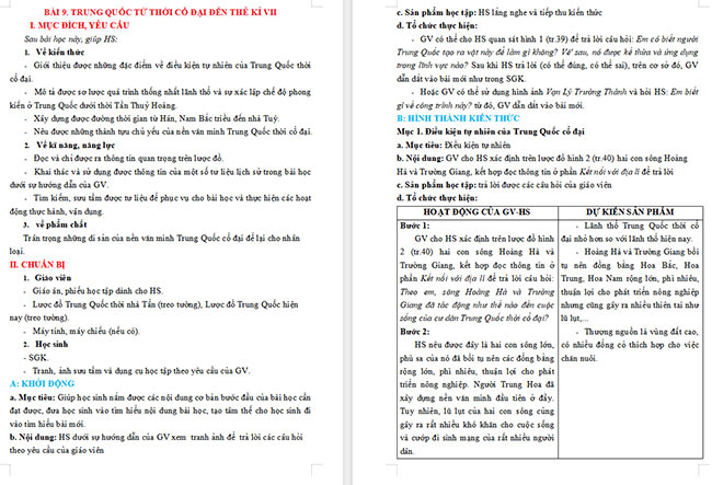 Giáo án Lịch sử 6 Trung Quốc từ thời cổ đại đến thế kỉ VII