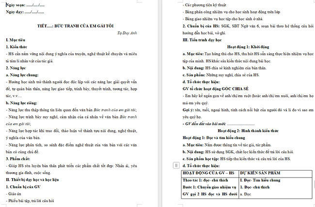 Giáo án Văn 6 Bài 2: Bức tranh của em gái tôi