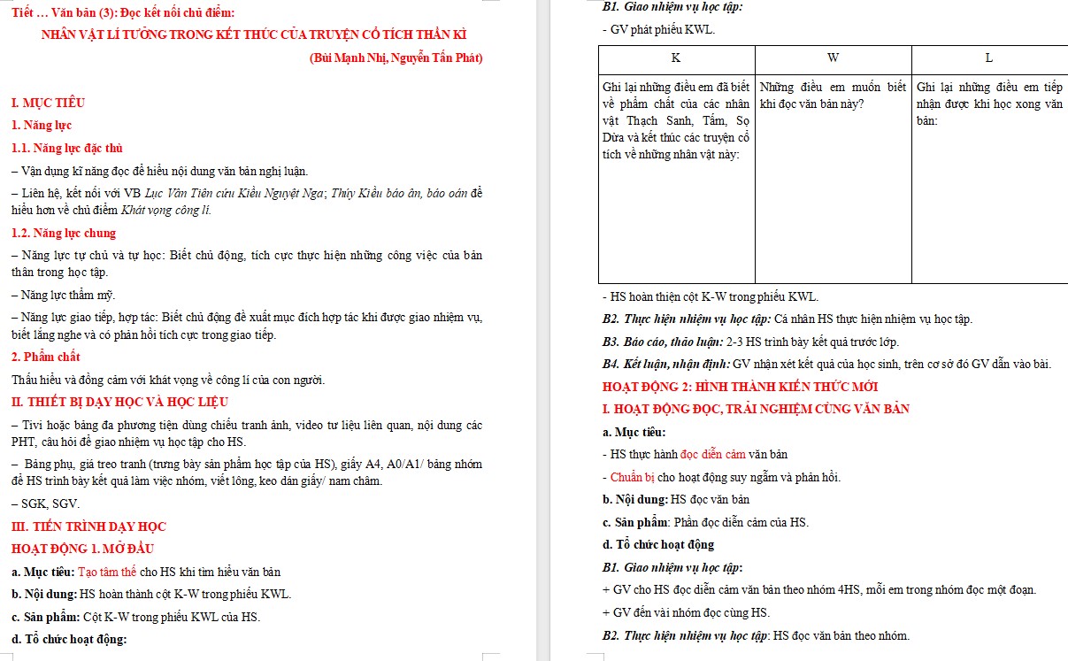 KHBD Ngữ văn 9 Bài Nhân vật lí tưởng trong kết thúc của truyện cổ tích thần kì CTST 