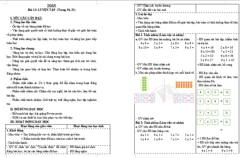 Giáo án Toán 3: Luyện tập trang 30 sách Cánh Diều