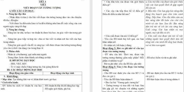 Giáo án Tiếng Việt 4 Viết đoạn văn tưởng tượng