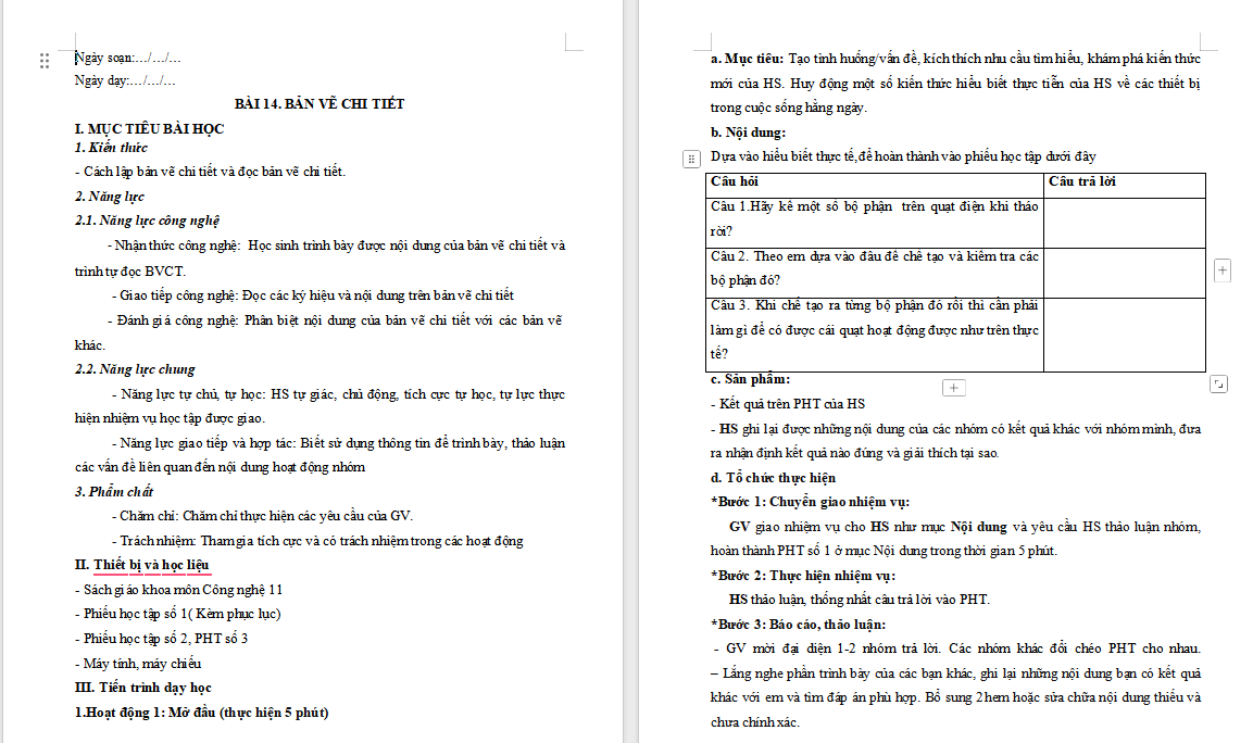 Công nghệ 10 Cánh diều Bài 14: Bản vẽ chi tiết
