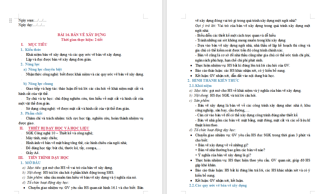 Công nghệ 10 Cánh diều Bài 16: Bản vẽ xây dựng