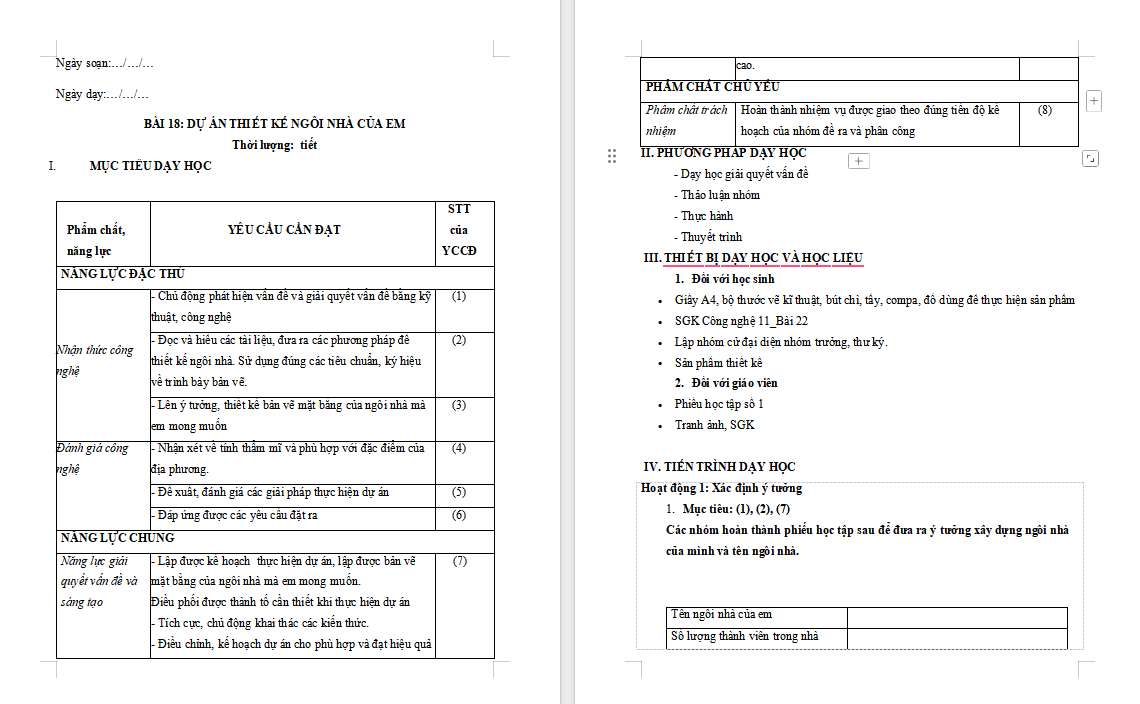 Công nghệ 10 Cánh diều Bài 18: Dự án thiết kế ngôi nhà của em