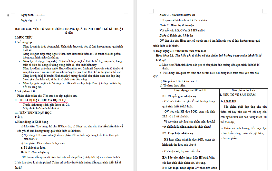Công nghệ 10 Cánh diều Bài 21: Các yếu tố ảnh hưởng trong quá trình thiết kế kĩ thuật