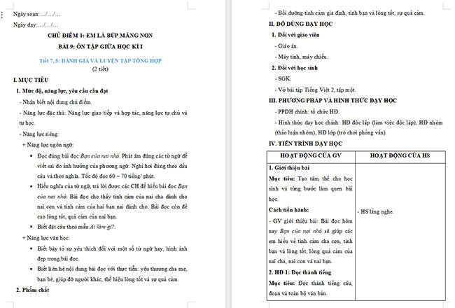 Giáo án Tiếng Việt 2 Ôn tập giữa học kì 1 Tiết 7, 8