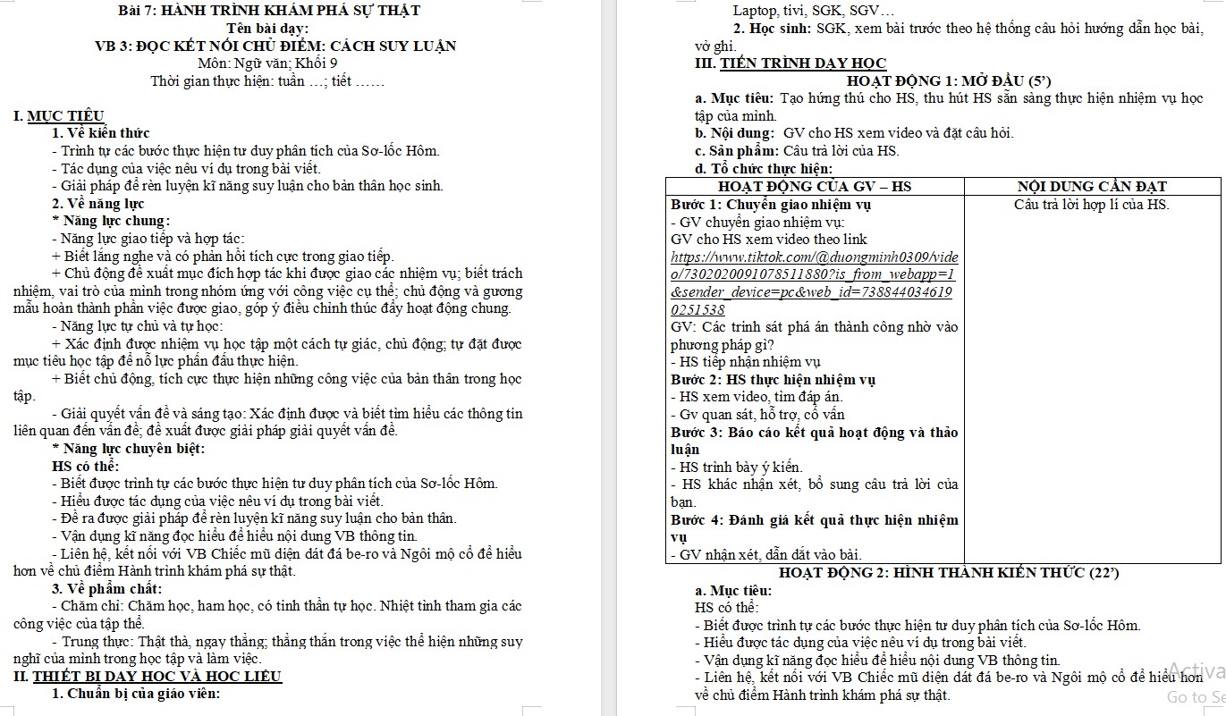 KHBD Ngữ văn 9 Bài Cách suy luận CTST