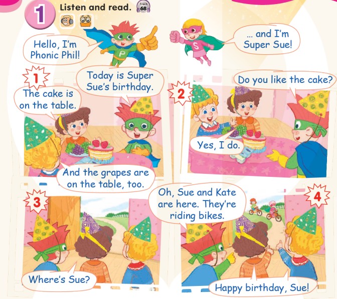 Tiếng Anh lớp 2 Review 3 Phil and Sue trang 54 Global Success