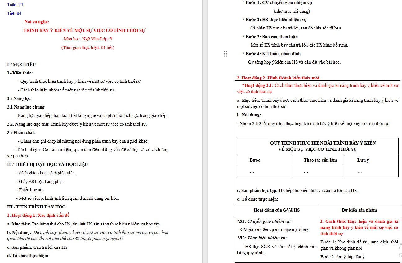 KHBD Ngữ văn 9 Bài Trình bày ý kiến về một sự việc có tính thời sự CTST