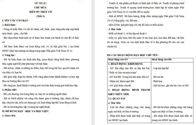 Giáo án Mĩ thuật 3 Biết ơn thầy cô